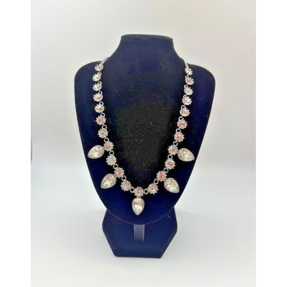 Vera Bradley Silver Tone Crystal Statement Necklace Clear Rhinestone Wedding